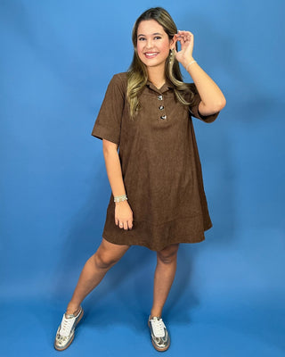 Cabin Weekend Chocolate Corduroy Shift Dress - All About You