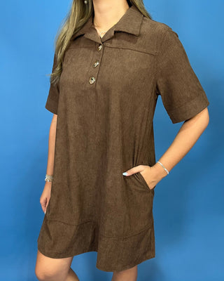 Cabin Weekend Chocolate Corduroy Shift Dress - All About You