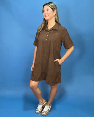 Cabin Weekend Chocolate Corduroy Shift Dress - All About You