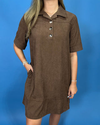 Cabin Weekend Chocolate Corduroy Shift Dress - All About You