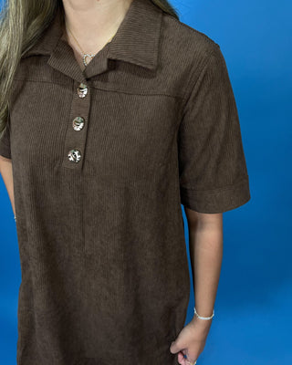 Cabin Weekend Chocolate Corduroy Shift Dress - All About You