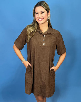 Cabin Weekend Chocolate Corduroy Shift Dress - All About You