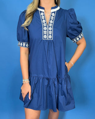 Cape Cod Charm Navy Embroidered Mini Dress - All About You