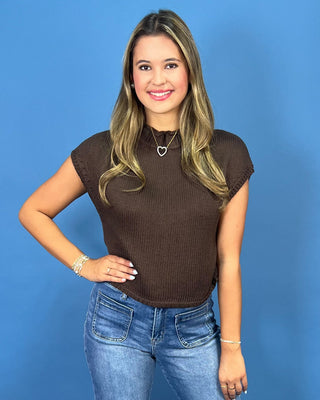 Cappuccino Brown Chunky Mock Neck Knit Top - All About You