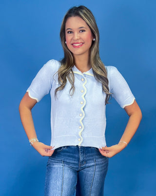 Carolina Sky Blue Button Up Top - All About You