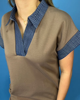 Casual Contrast Brown & Navy Polo Midi Dress - All About You