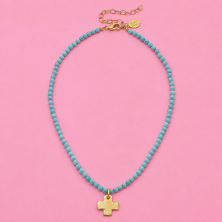 Susan Shaw Cross On Turquoise Beaded Necklace