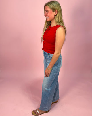Cherry Charm Knit Button Up Top - All About You