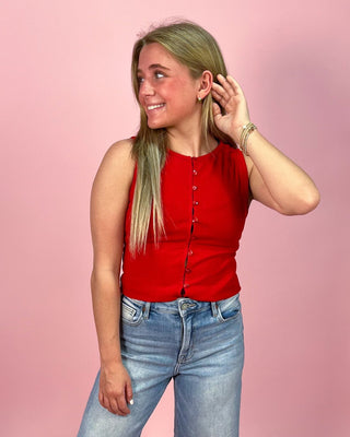 Cherry Charm Knit Button Up Top - All About You