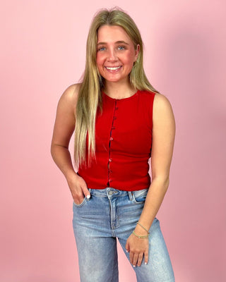 Cherry Charm Knit Button Up Top - All About You