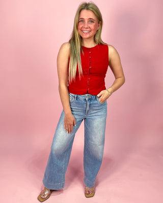 Cherry Charm Knit Button Up Top - All About You