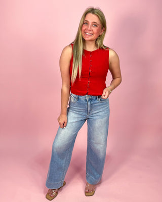 Cherry Charm Knit Button Up Top - All About You