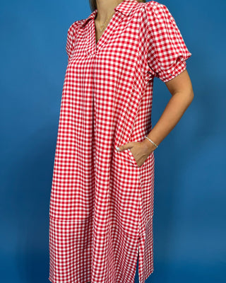 Cherry Picnic Gingham Collared Midi Dress - All About You