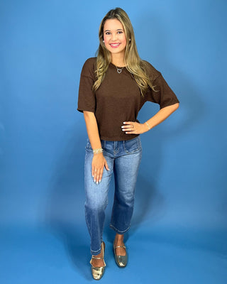 Chestnut Chocolate Textured Crew Neck Knit Top - All About You