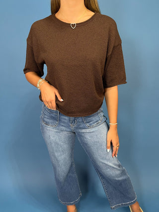 Chestnut Chocolate Textured Crew Neck Knit Top - All About You
