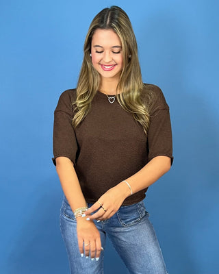 Chestnut Chocolate Textured Crew Neck Knit Top - All About You