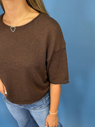 Chestnut Chocolate Textured Crew Neck Knit Top - All About You
