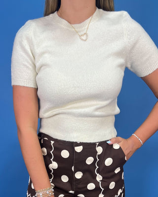 Chic Simplicity Ivory Short Sleeve Knit Top - All About You