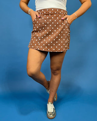 Cinnamon Sugar Elastic Waist Polka Dot Wrap Skort - All About You