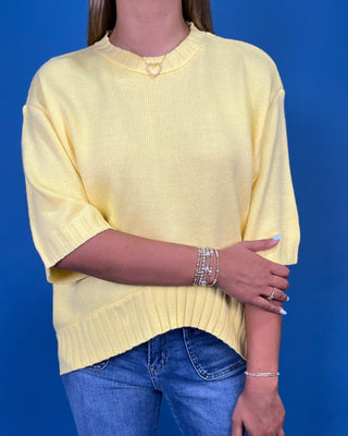 Citrus Breeze Short Sleeve High-Low Sweater Top - All About You