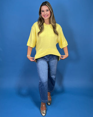 Citrus Breeze Short Sleeve High-Low Sweater Top - All About You