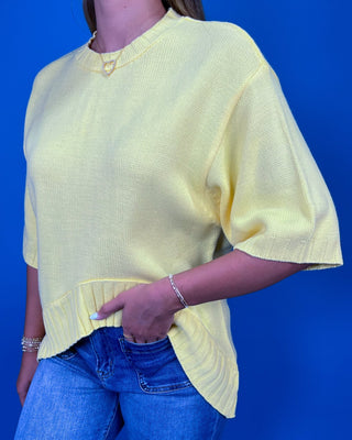 Citrus Breeze Short Sleeve High-Low Sweater Top - All About You