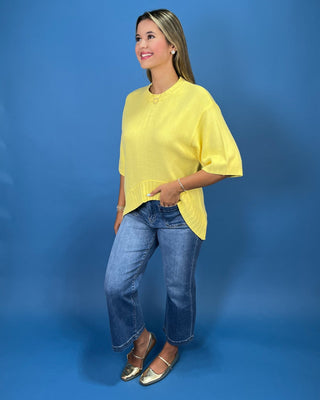Citrus Breeze Short Sleeve High-Low Sweater Top - All About You