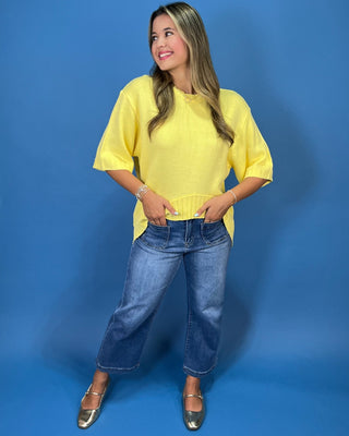 Citrus Breeze Short Sleeve High-Low Sweater Top - All About You