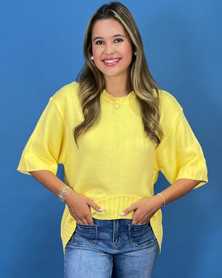 Citrus Breeze Short Sleeve High-Low Sweater Top - All About You