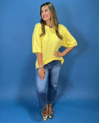 Citrus Breeze Short Sleeve High-Low Sweater Top - All About You