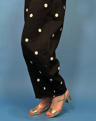 City Lights Black & White Polka Dot Barrel Denim Pant Set - All About You