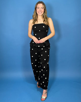 City Lights Black & White Polka Dot Barrel Denim Pant Set - All About You