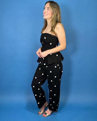 City Lights Black & White Polka Dot Barrel Denim Pant Set - All About You