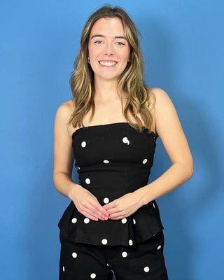 City Lights Black & White Polka Dot Barrel Denim Pant Set - All About You