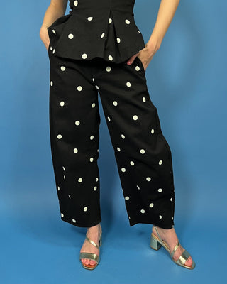 City Lights Black & White Polka Dot Barrel Denim Pant Set - All About You