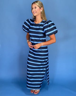 City Lights Stripe Maxi Puff Sleeve Dress - All About You
