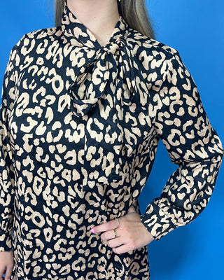 City Safari Leopard Print Tie Neck Shift Dress - All About You