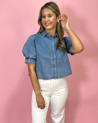 Classic Charm Light Denim Button Up Top - All About You