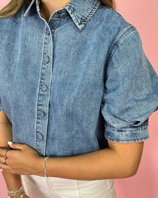 Classic Charm Light Denim Button Up Top - All About You
