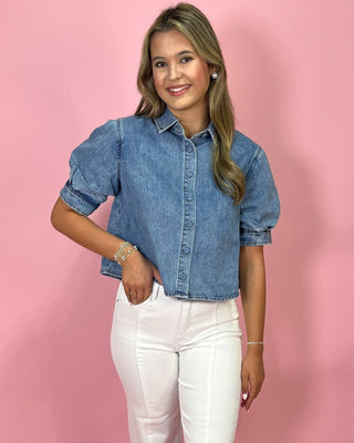 Classic Charm Light Denim Button Up Top - All About You