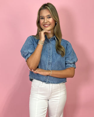 Classic Charm Light Denim Button Up Top - All About You