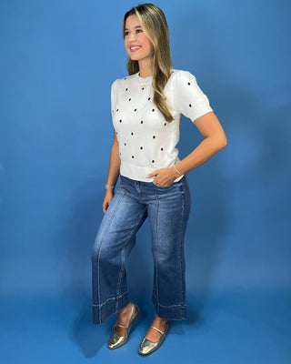 Classic Chic Dot Puff Sleeve Knit Top - All About You