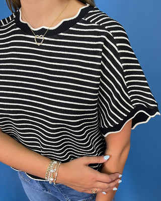 Classic Noir Stripe Ribbed Textured Top - All About You