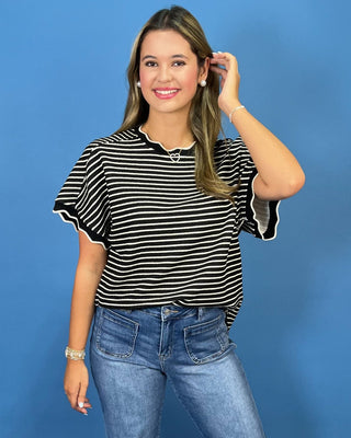 Classic Noir Stripe Ribbed Textured Top - All About You