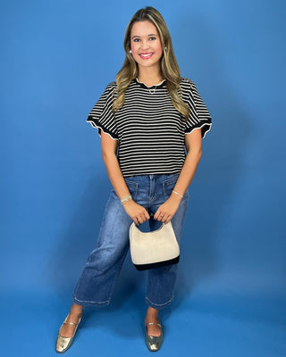 Classic Noir Stripe Ribbed Textured Top - All About You