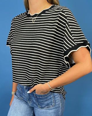 Classic Noir Stripe Ribbed Textured Top - All About You