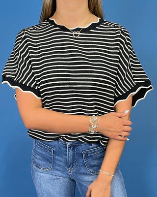 Classic Noir Stripe Ribbed Textured Top - All About You