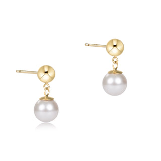 eNewton Classic 8mm Ball Drop Stud Pearl Earrings in classic gold featuring polished 8mm gold ball studs with elegant pearl drop accents and secure post backs displayed on an eNewton jewelry card.