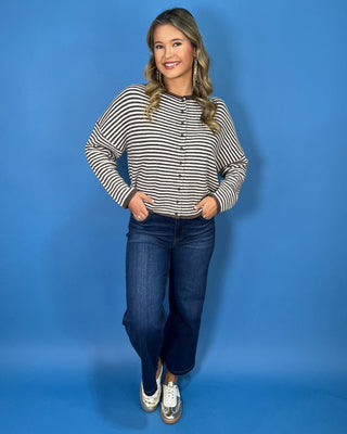 Cocoa Coast Brown Stripe Lightweight Knit Sweater Cardigan - All About You