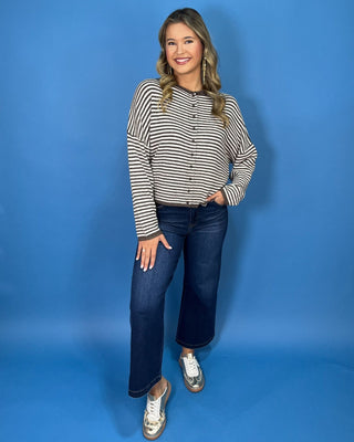 Cocoa Coast Brown Stripe Lightweight Knit Sweater Cardigan - All About You